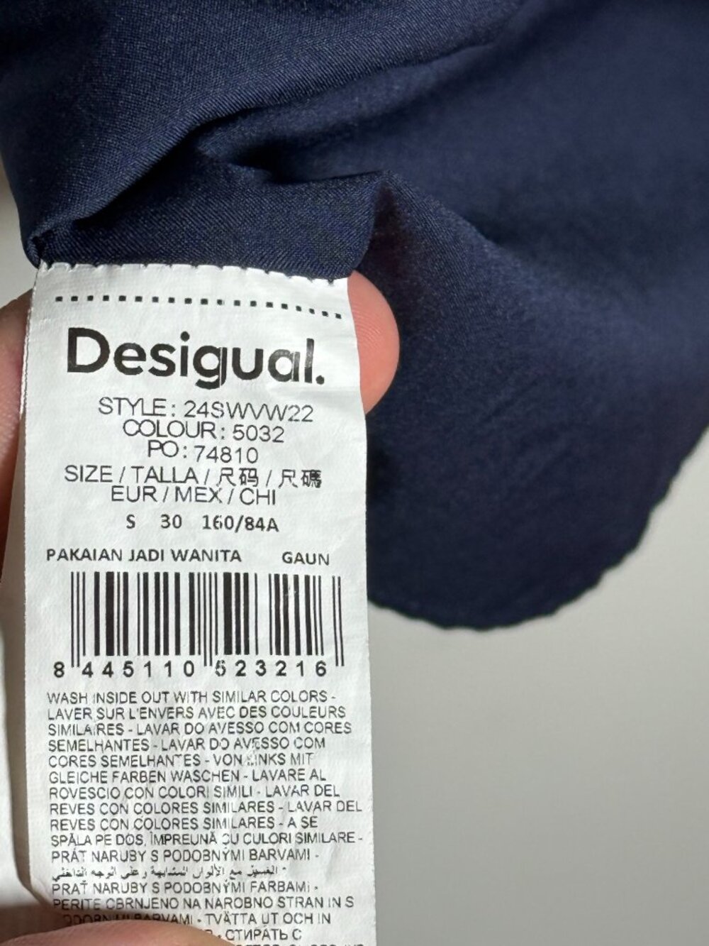Desigual Short Textured Shirt Dress Navy Blue Size Small Summer Collared Buttons - Picture 10 of 10